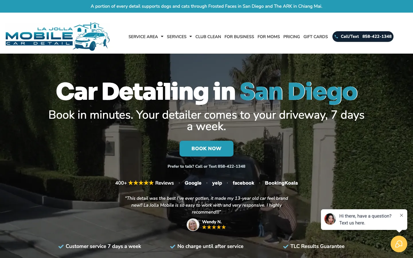 La Jolla Mobile Car Detail homepage headed Car Detailing in San Diego
